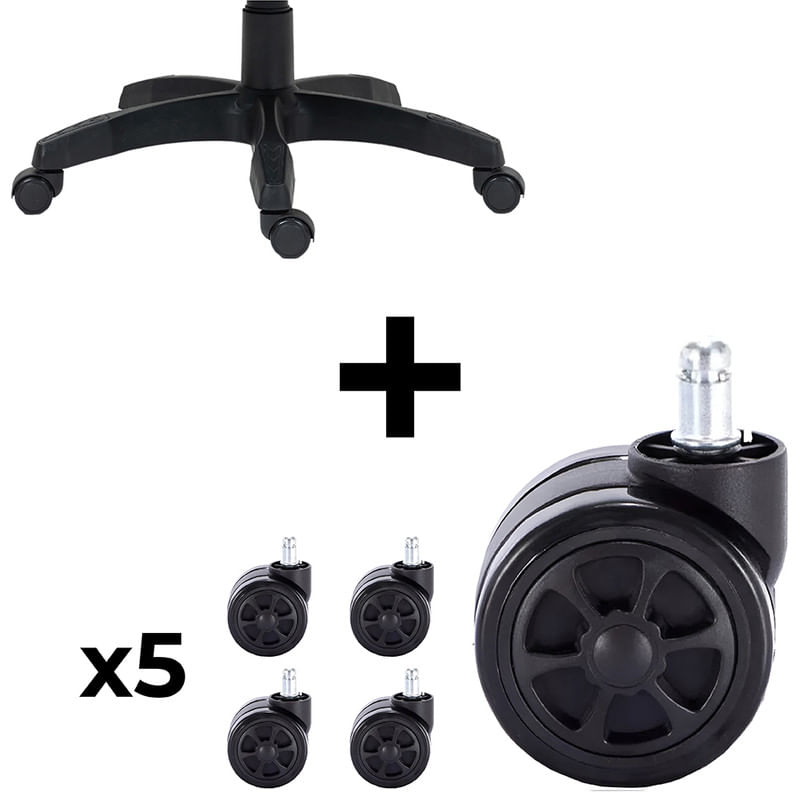 Combo Base para Silla Gamer Repuesto Shine Series Negro + Pack 5 Ruedas para Silla Gamer de Oficina
