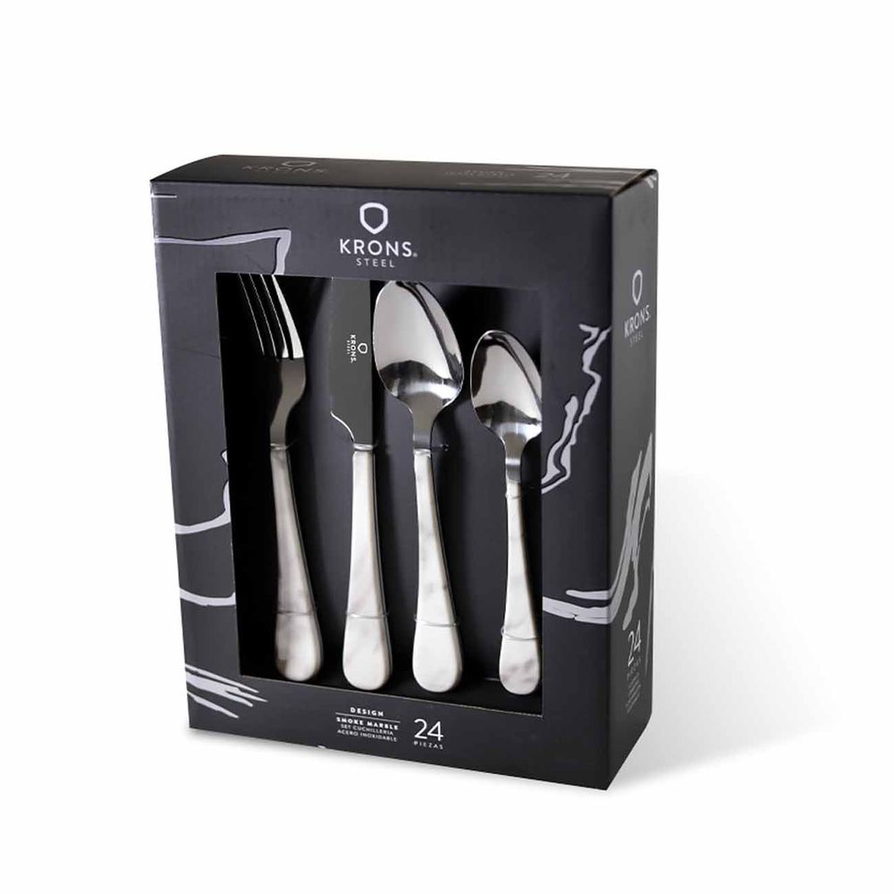Set Cubiertos Smoke Marble x24 – Prácticos, Resistentes y Elegantes (JYA)