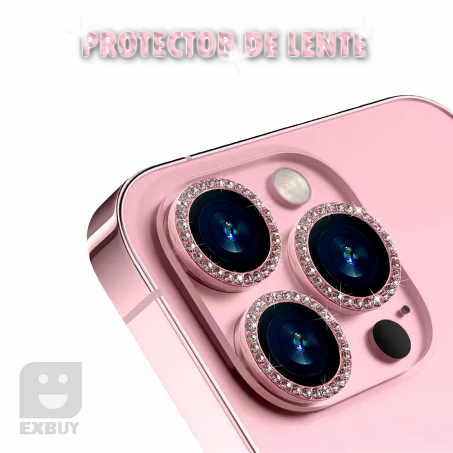 Micas de Camara Individuales Piedras Rosado para Iphone 14 / 14 Plus