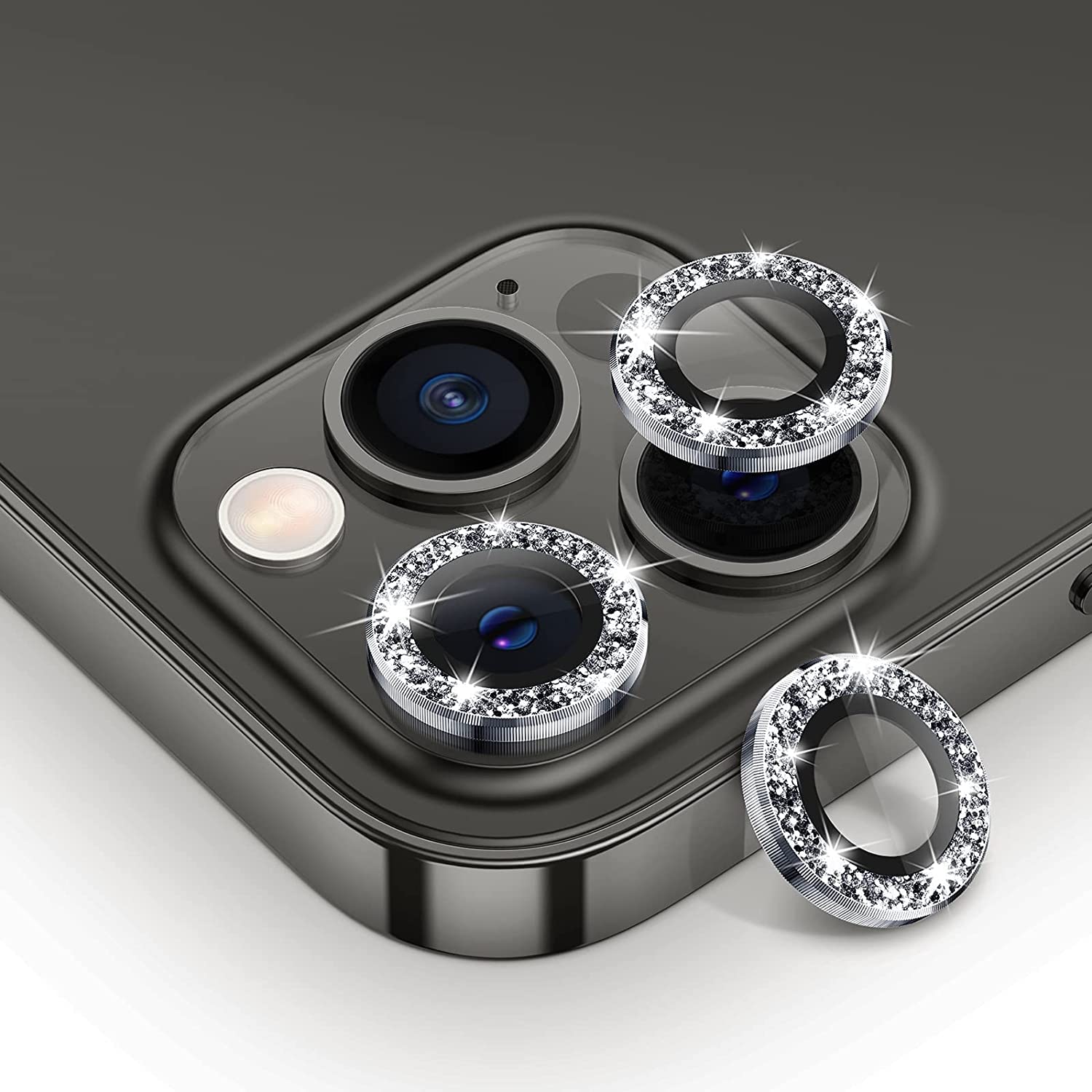 Micas de Camara Individuales Piedras Plata para Iphone 13