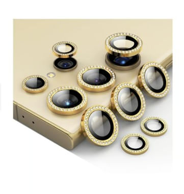 Micas de Camara Individuales Piedras Dorado para Samsung S22 Ultra