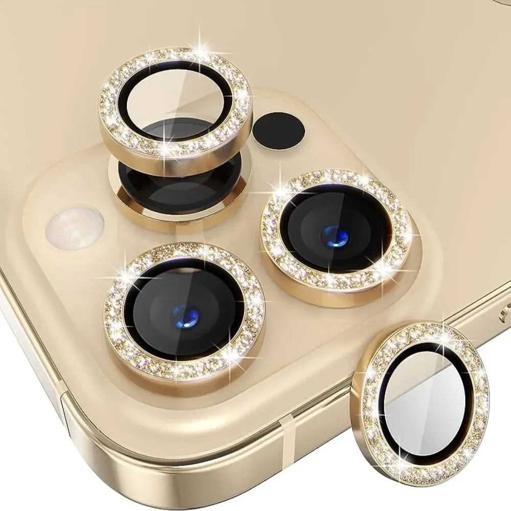 Micas de Camara Individuales Piedras Dorado para Iphone 12 Pro Max
