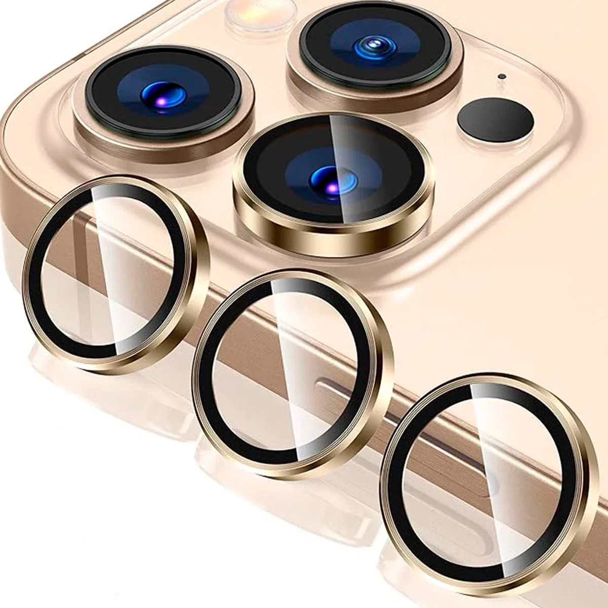 Micas de Camara Individuales Metal Dorado para Iphone 14 Pro / 14 Pro Max