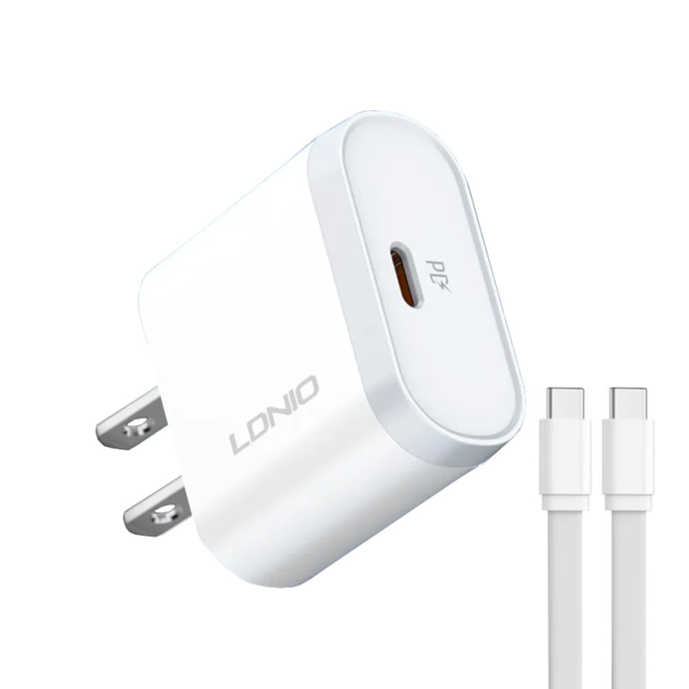 CARGADOR DE 20W CARGA RAPIDA Q111 USB-C INCLUYE CABLE USB-C A USB-C