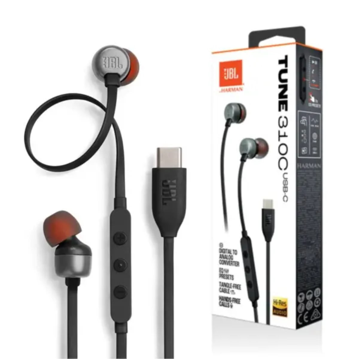 Audífonos JBL Tune 310C con Micrófono Conector Usb-C Negro