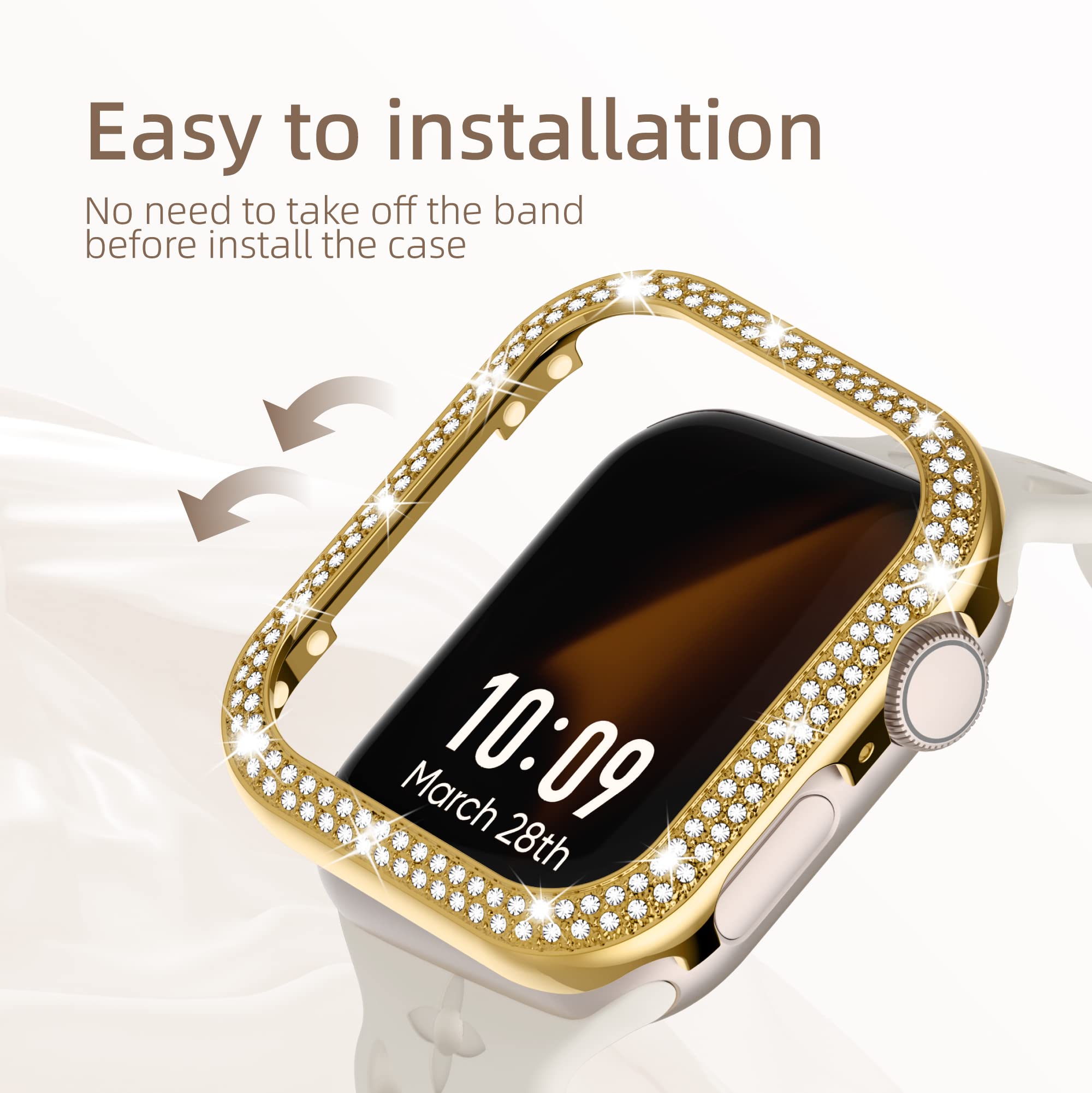 BUMPER CASE DOBLE PIEDRAS BRILLO PARA SMARTWATCH DE 41MM DORADO