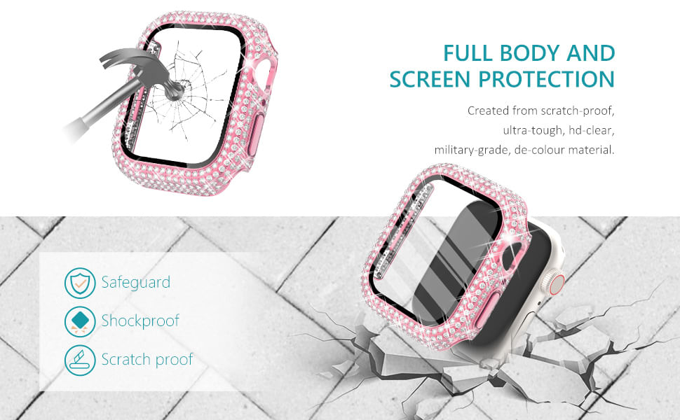BUMPER CASE DOBLE PIEDRAS BRILLO PARA SMARTWATCH DE 41MM ROSADO