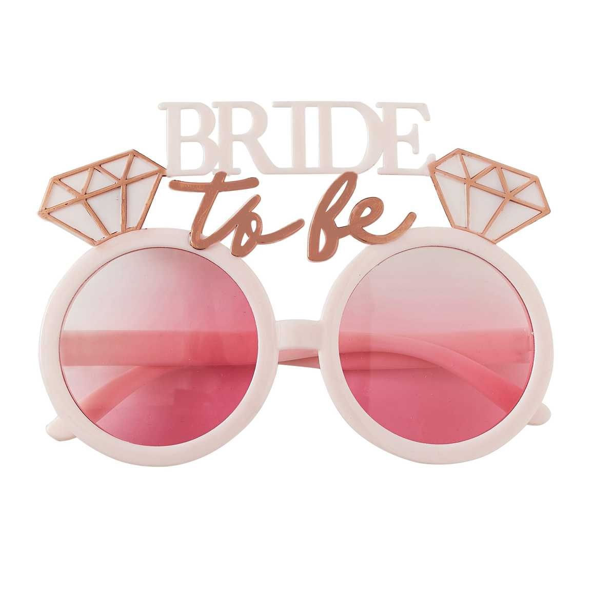 Lentes blancos para despedida de soltera novia Bride to be rosados con diamantes