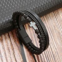 Pulseras de Cuero para Hombres Negro - Cruz