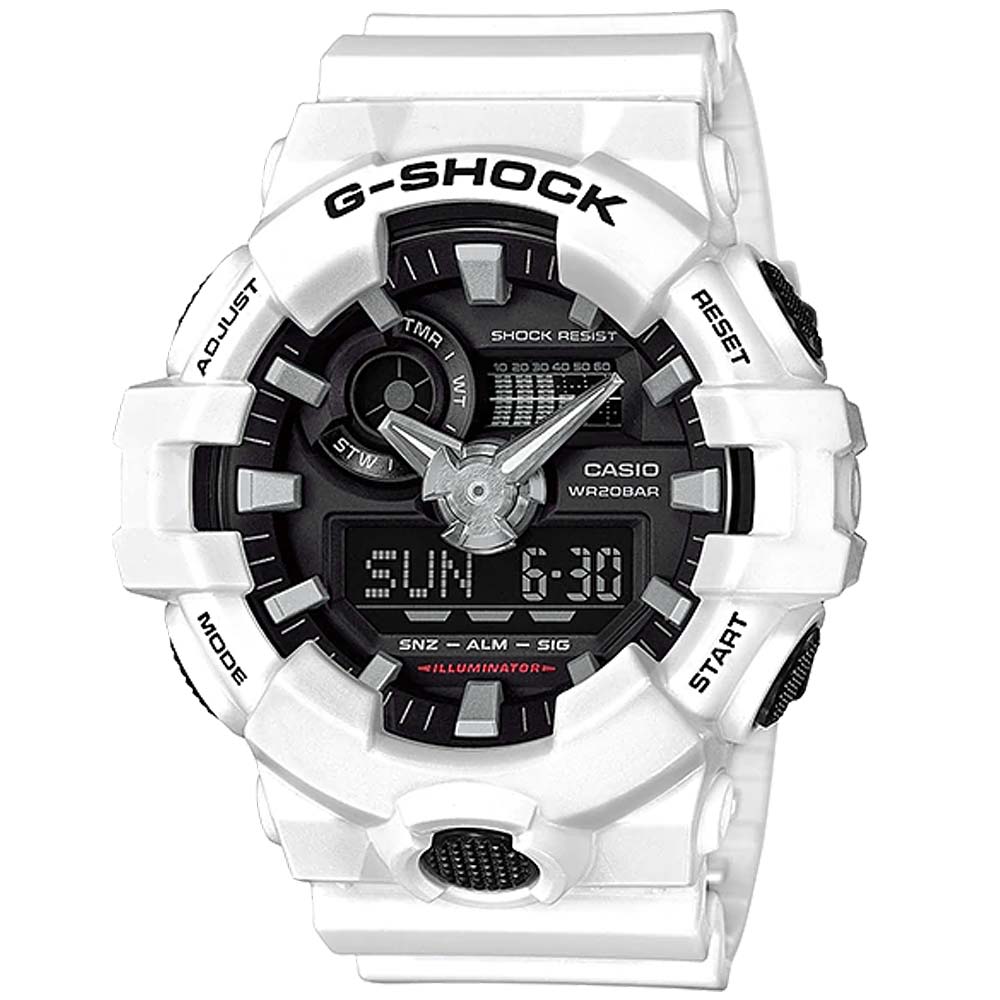 Reloj Casio G-Shock GA700-7A Digital Analogico Luz Led Acuático Blanco