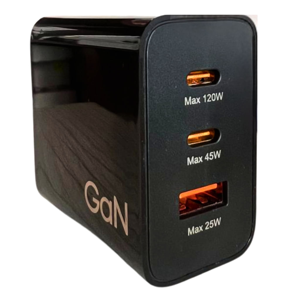 Cargador GaN 120W tres puertos con segundero negro