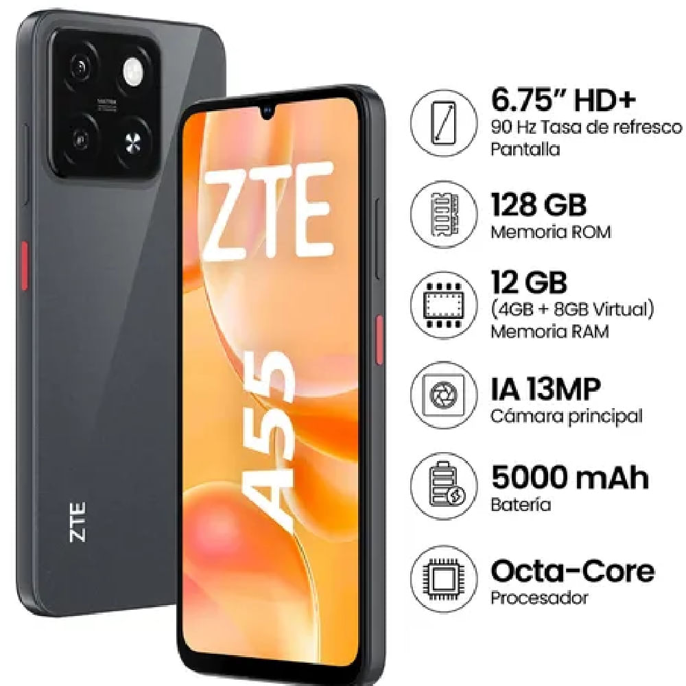 Celular ZTE A55 128GB 4GB RAM Pantalla 6.75"" HD