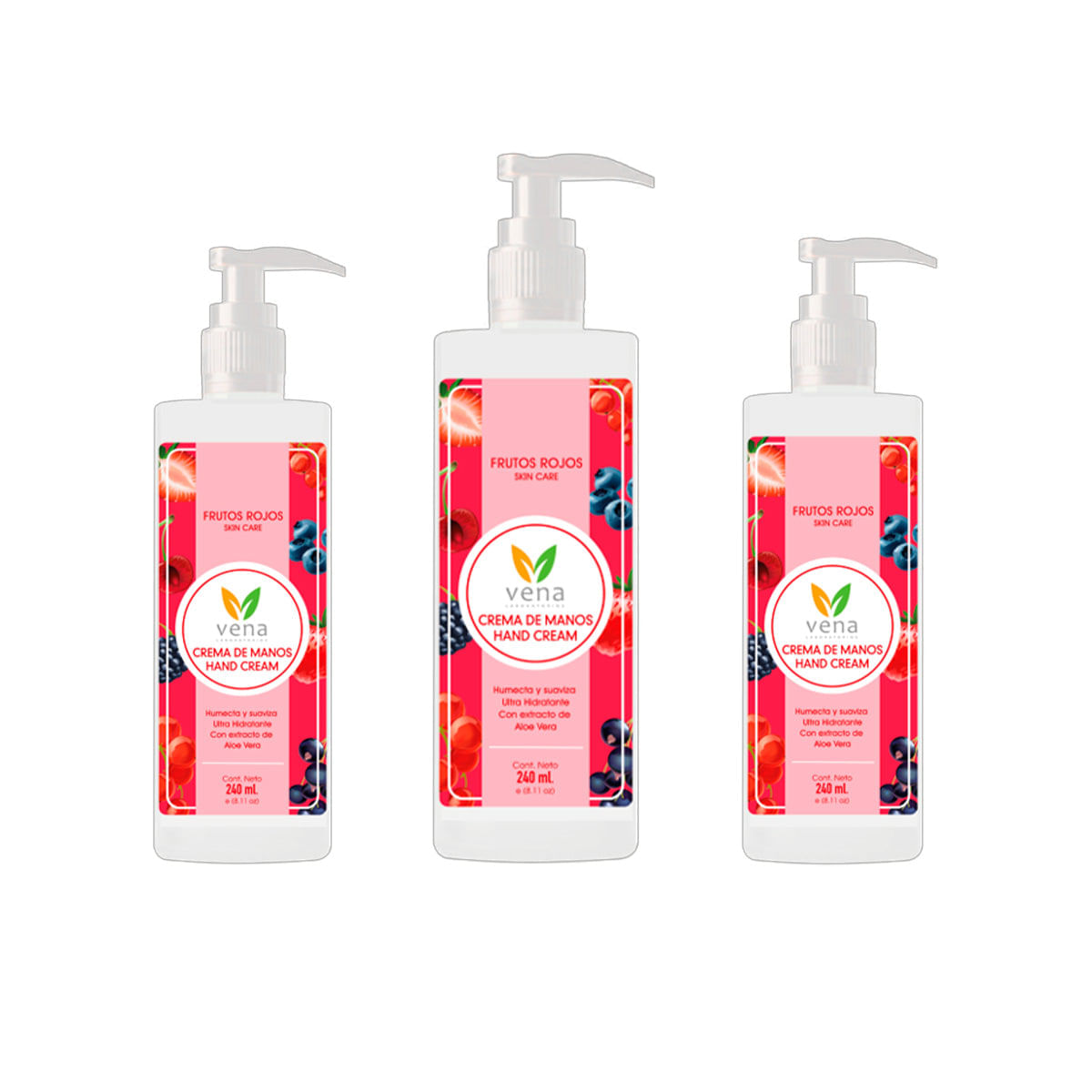 Crema de Manos con Extracto de Frutos Rojos 240ml Vena 3 und