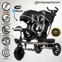 Triciclo Doble Asiento «TWIN RACE» USB Negro