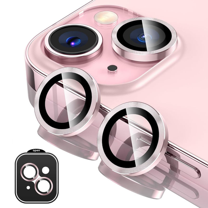PROTECTOR DE CAMARA METALICO COMPATIBLE CON IPHONE 15-15 MINI PINK