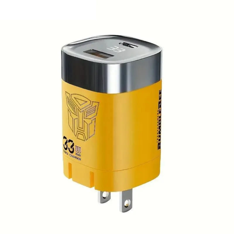 CARGADOR TRANSFORMERS TF-K02 DE 33W CARGA RAPIDA 1 USB-C Y 1 USB-A AMARILLO