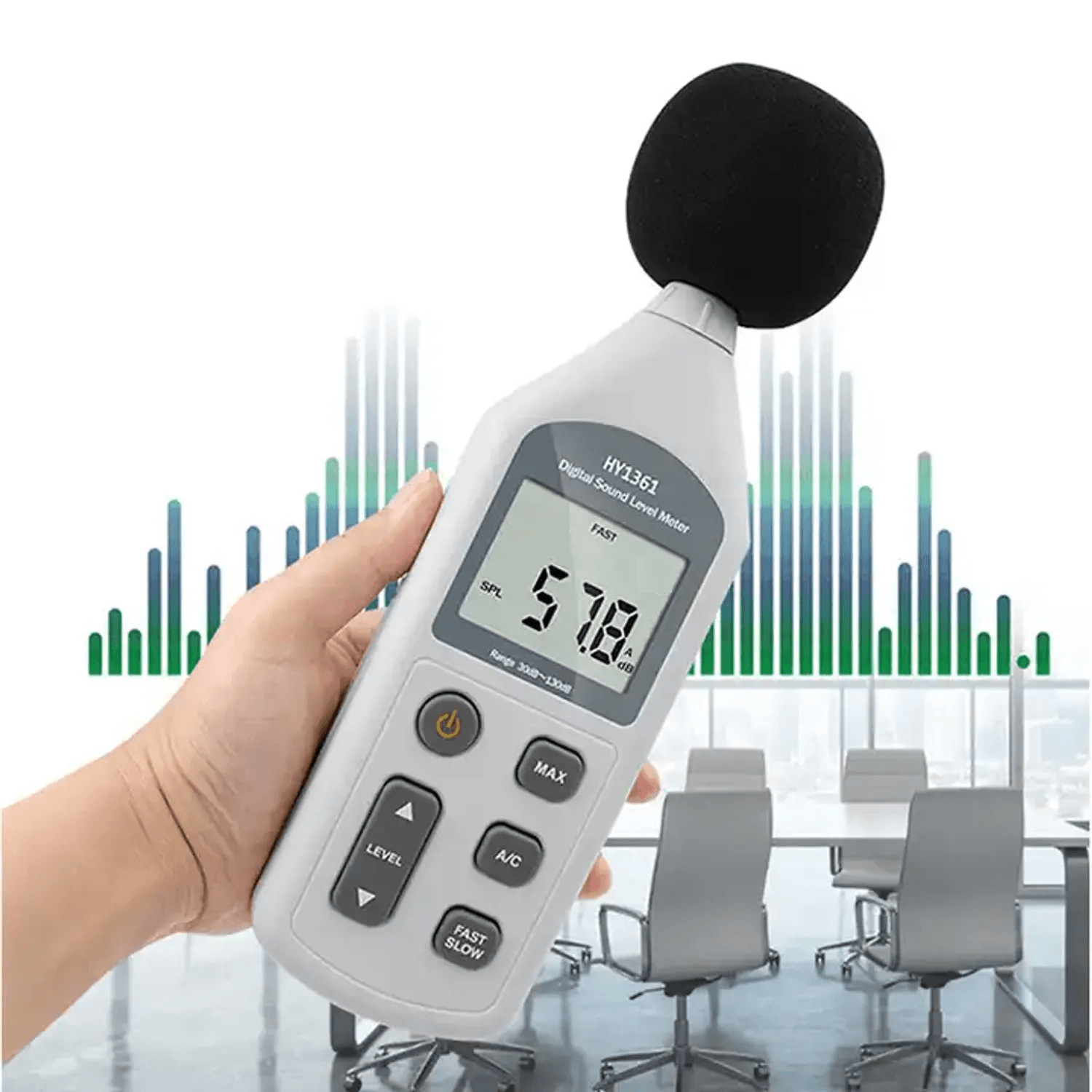 Sonómetro digital portátil decibelios ponderación AC con software usb