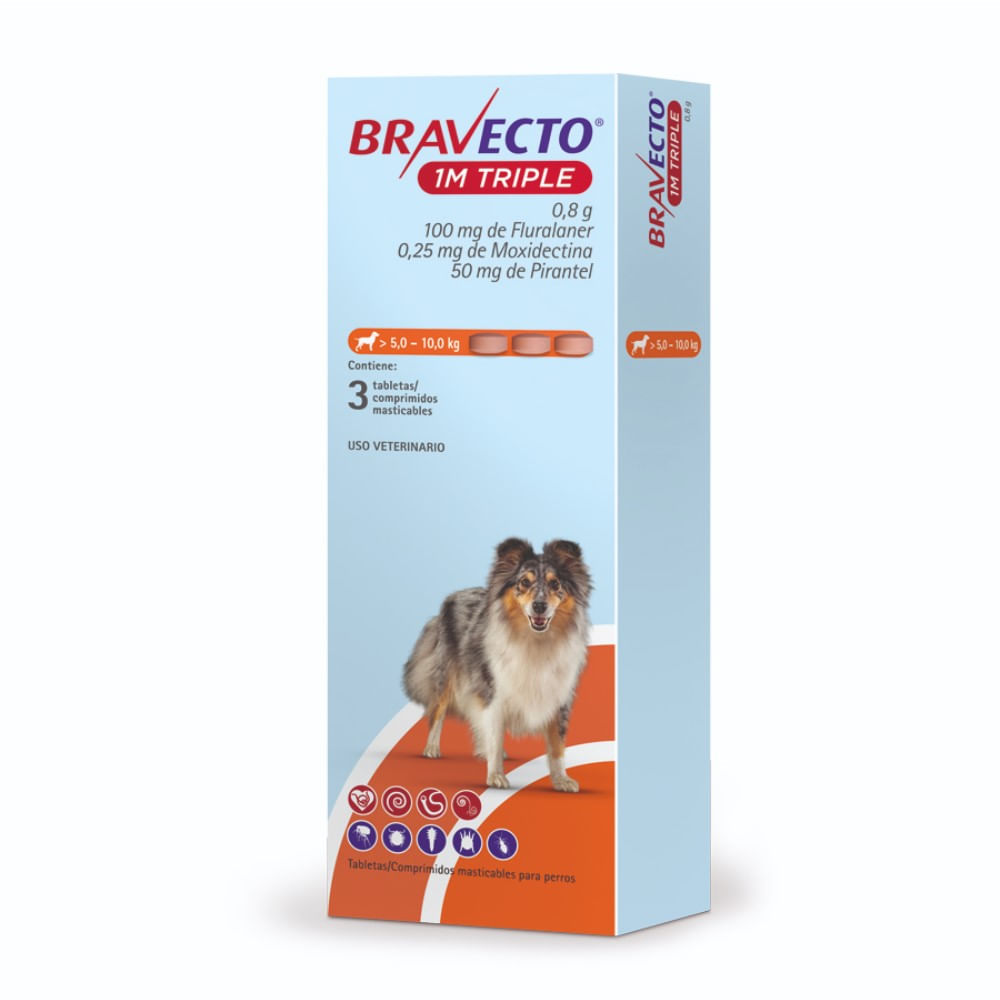 Antipulga Bravecto 5 -10KG x 3 Tab Protección Total 111 Días
