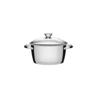 Cacerola honda Allegra de acero inoxidable con fondo triple y tapa de vidrio de 16 cm y 1,5 l Tramon
