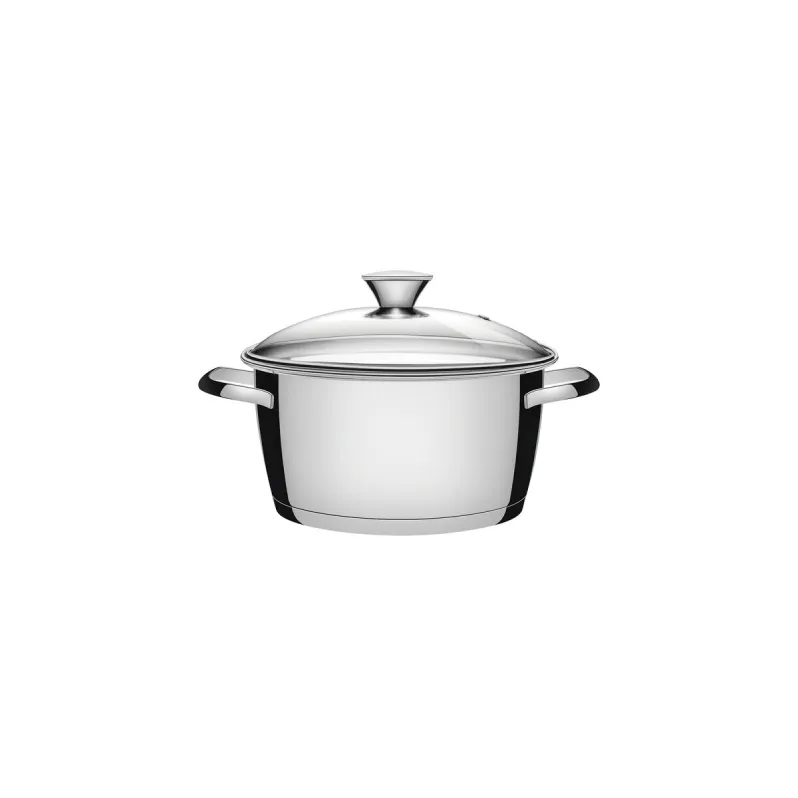 Cacerola honda Allegra de acero inoxidable con fondo triple y tapa de vidrio de 16 cm y 1,5 l Tramon