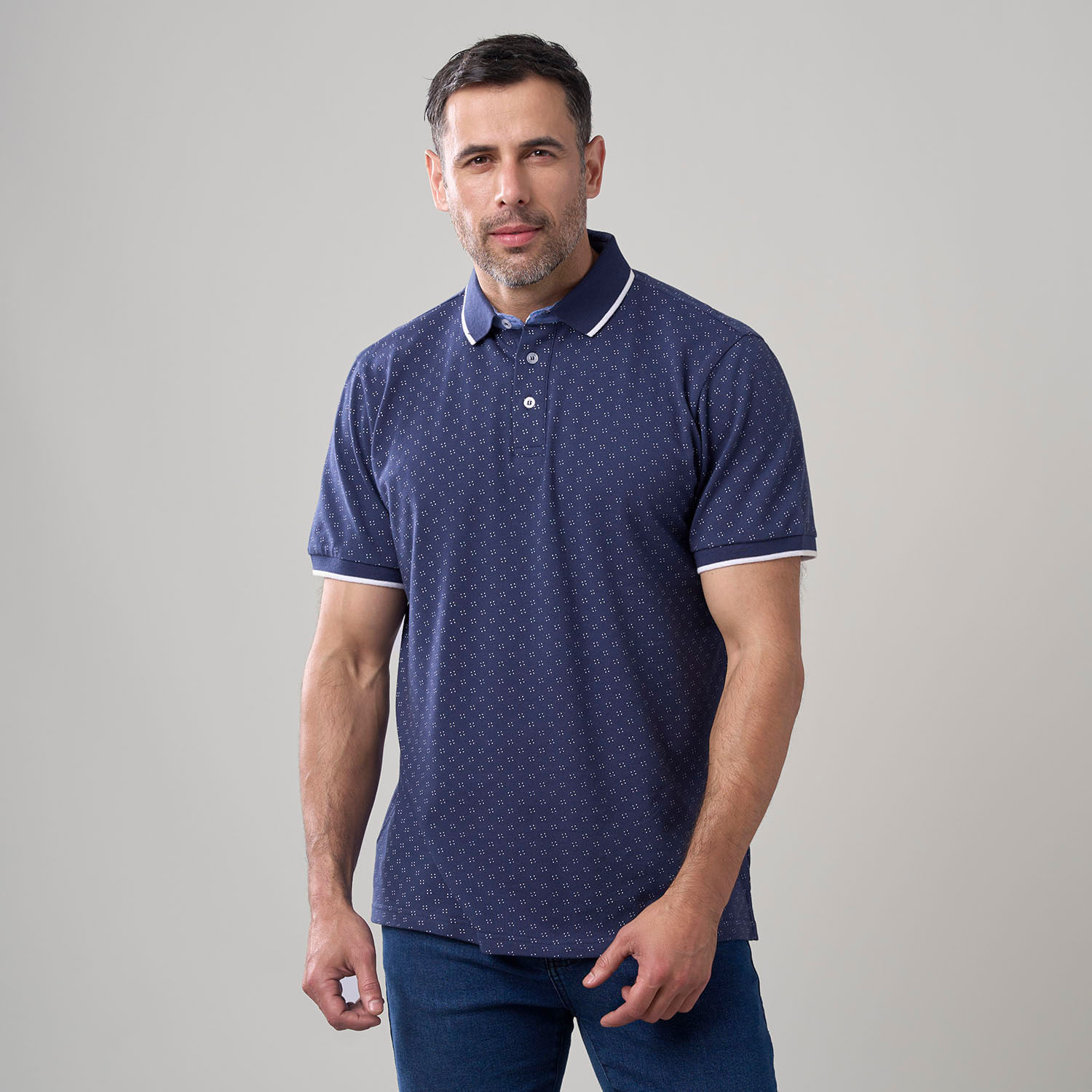 Polo Hombre Madison Print Cuello Borde Manga Corta