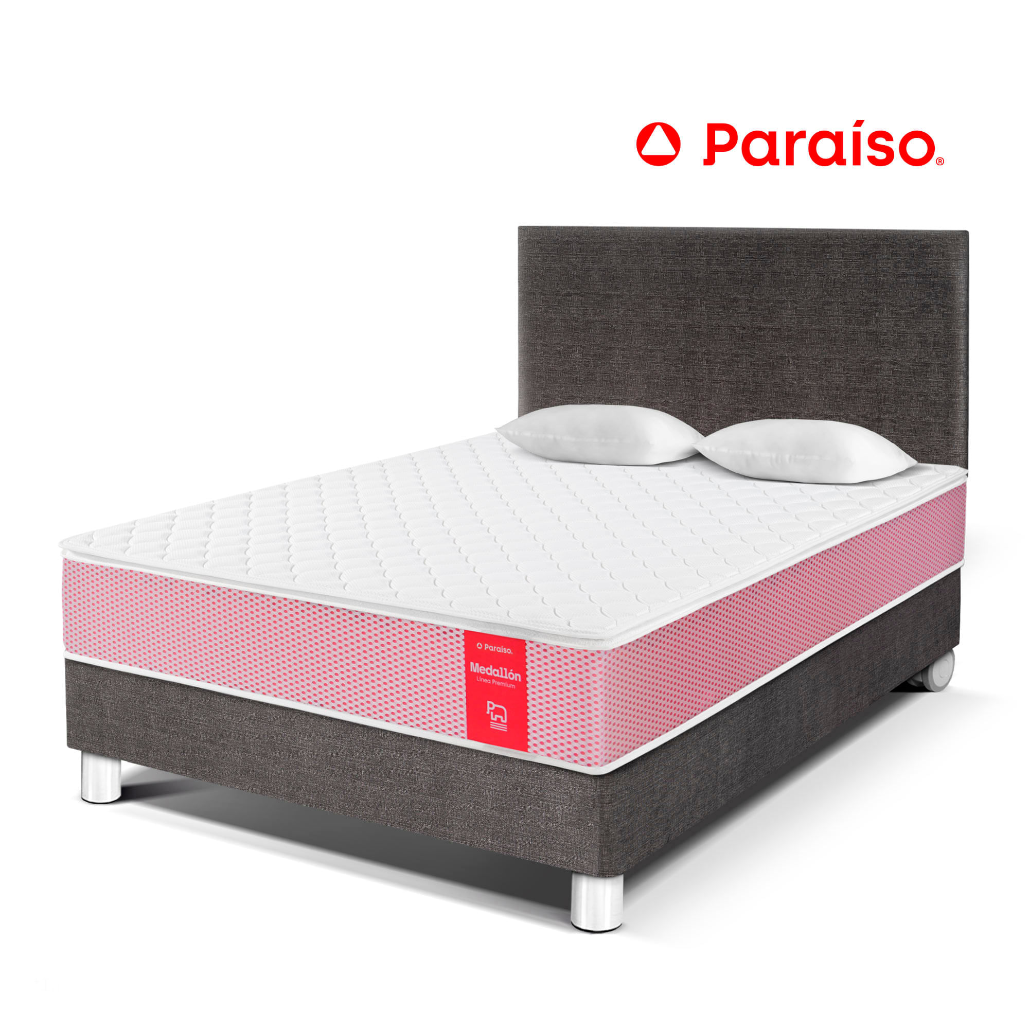 Dormitorio PARAISO Medallón Acero 2 Plz + 2 Almohadas + Protector