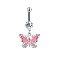 Piercing para ombligo rosado mariposa con brillos