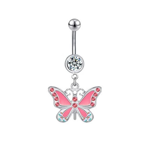 Piercing para ombligo rosado mariposa con brillos