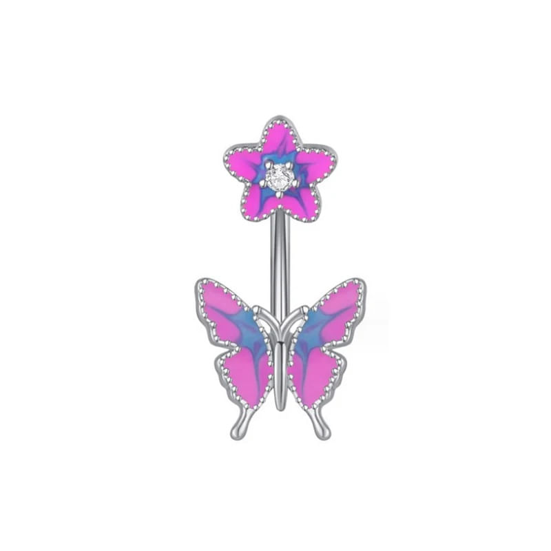 Piercing para ombligo mariposa rosada y morada