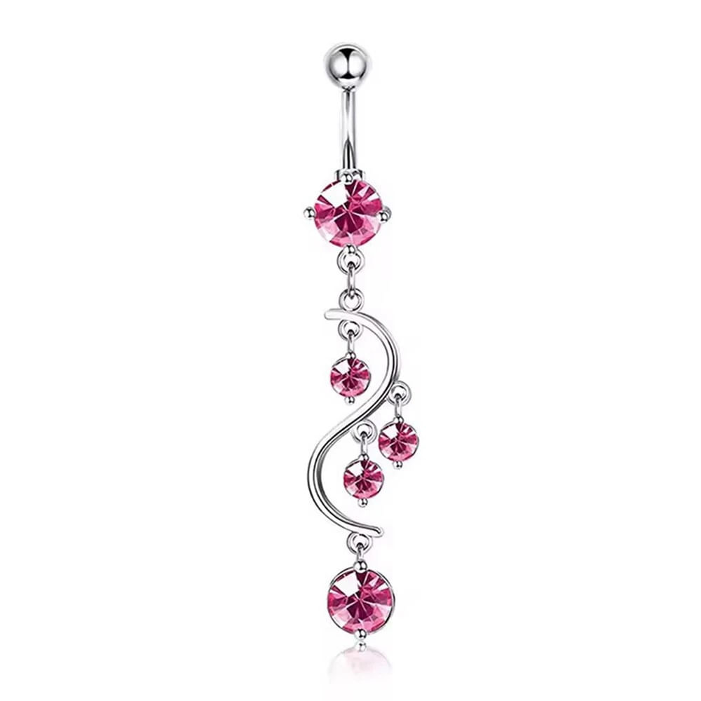 Piercing largo para ombligo piedritas fucsias