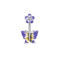 Piercing para ombligo mariposa morada y plateada
