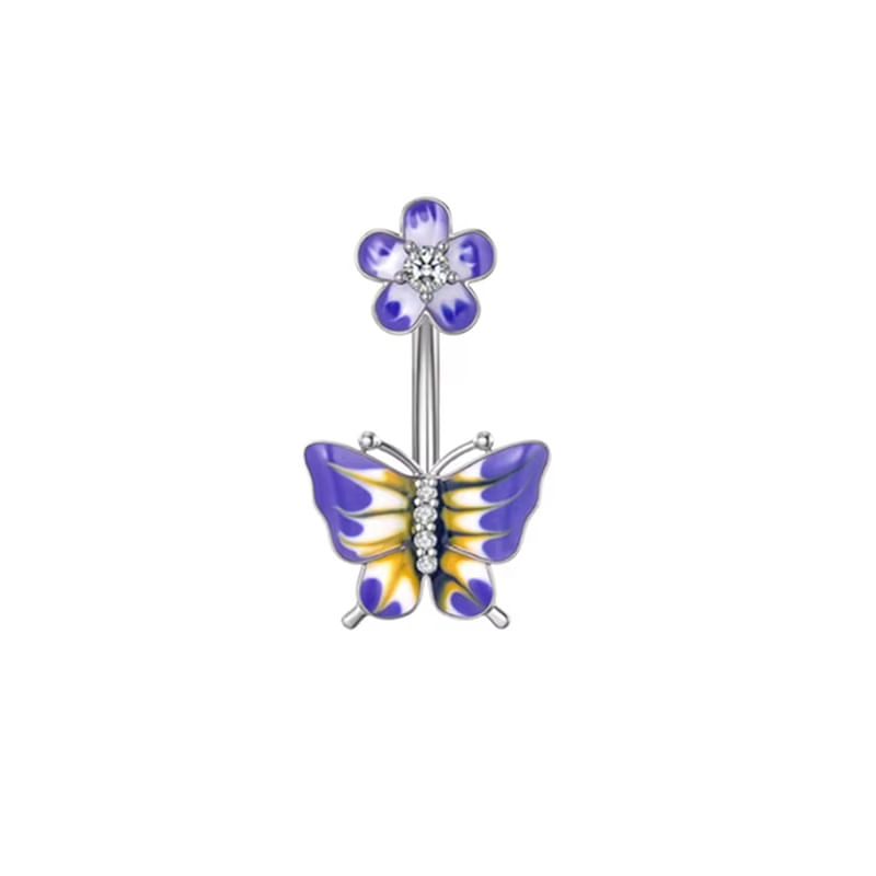 Piercing para ombligo mariposa morada y plateada