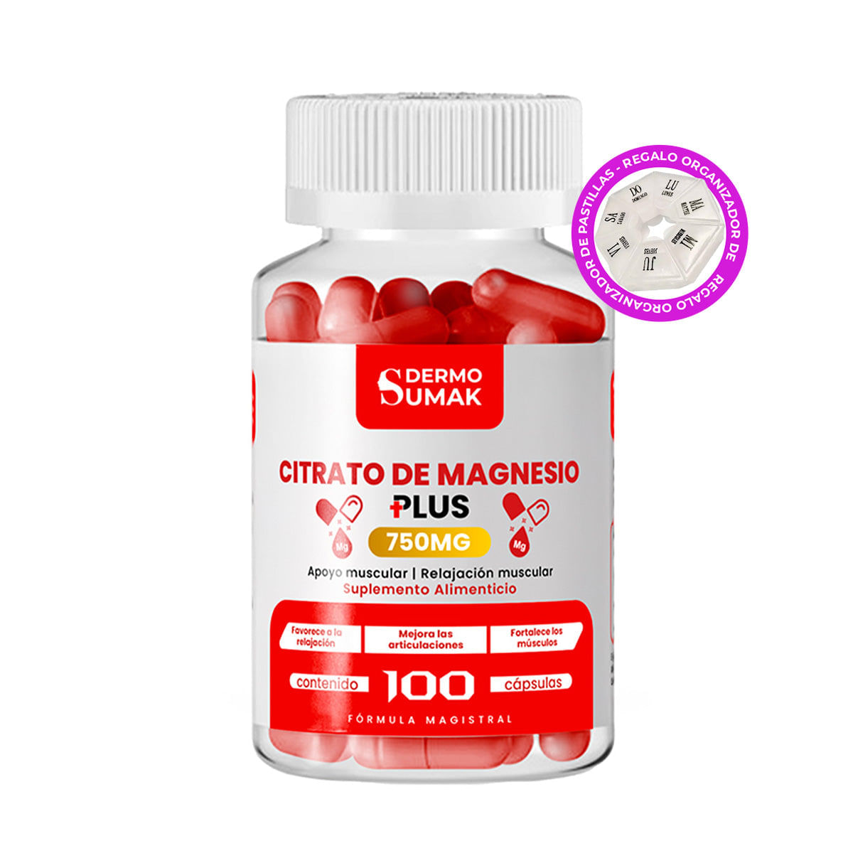 Citrato De Magnesio 100Mg 100 Cap Dermo Sumak + Regalo Pastillero