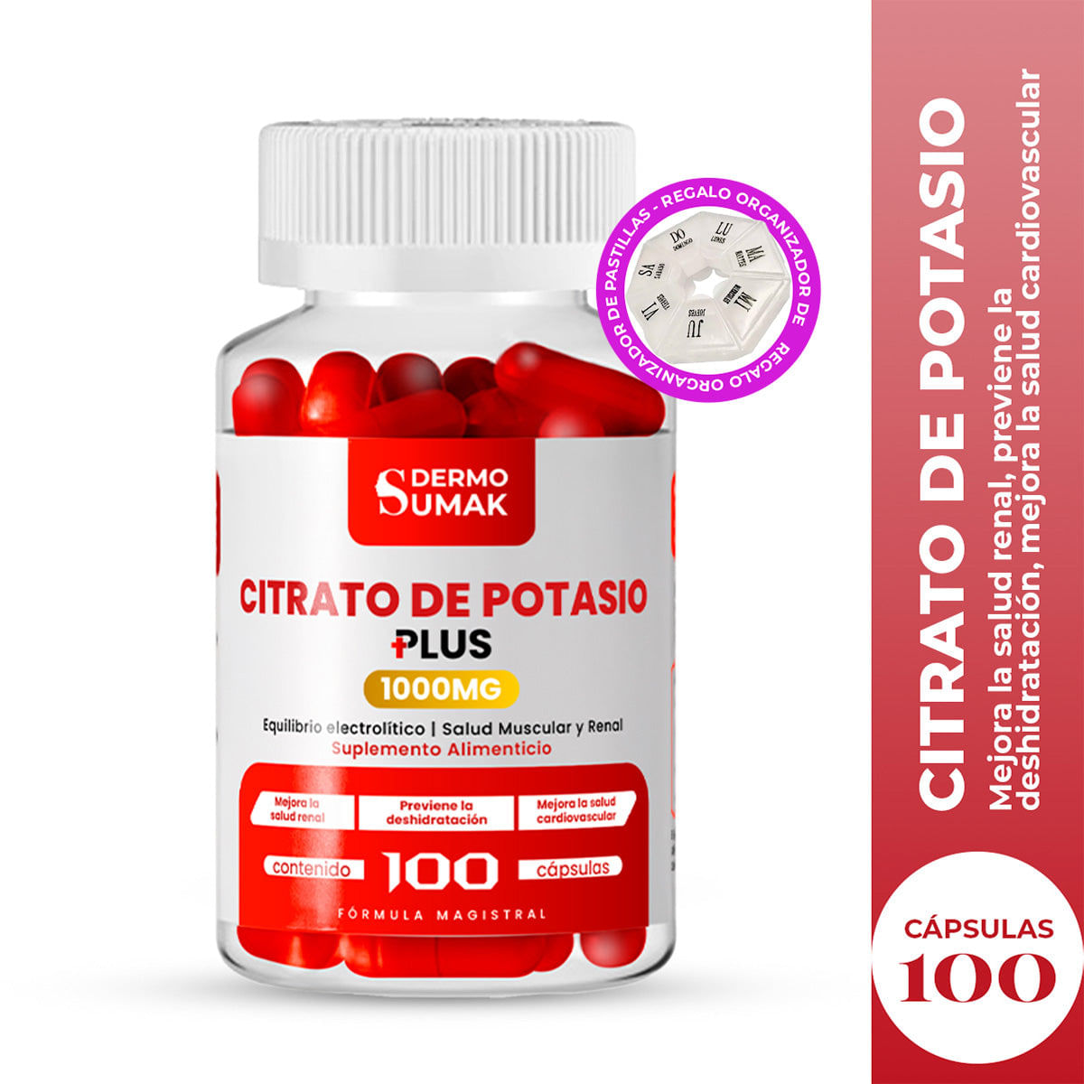 Citrato De Potasio 100Mg 100 Cap Dermo Sumak + Pastillero