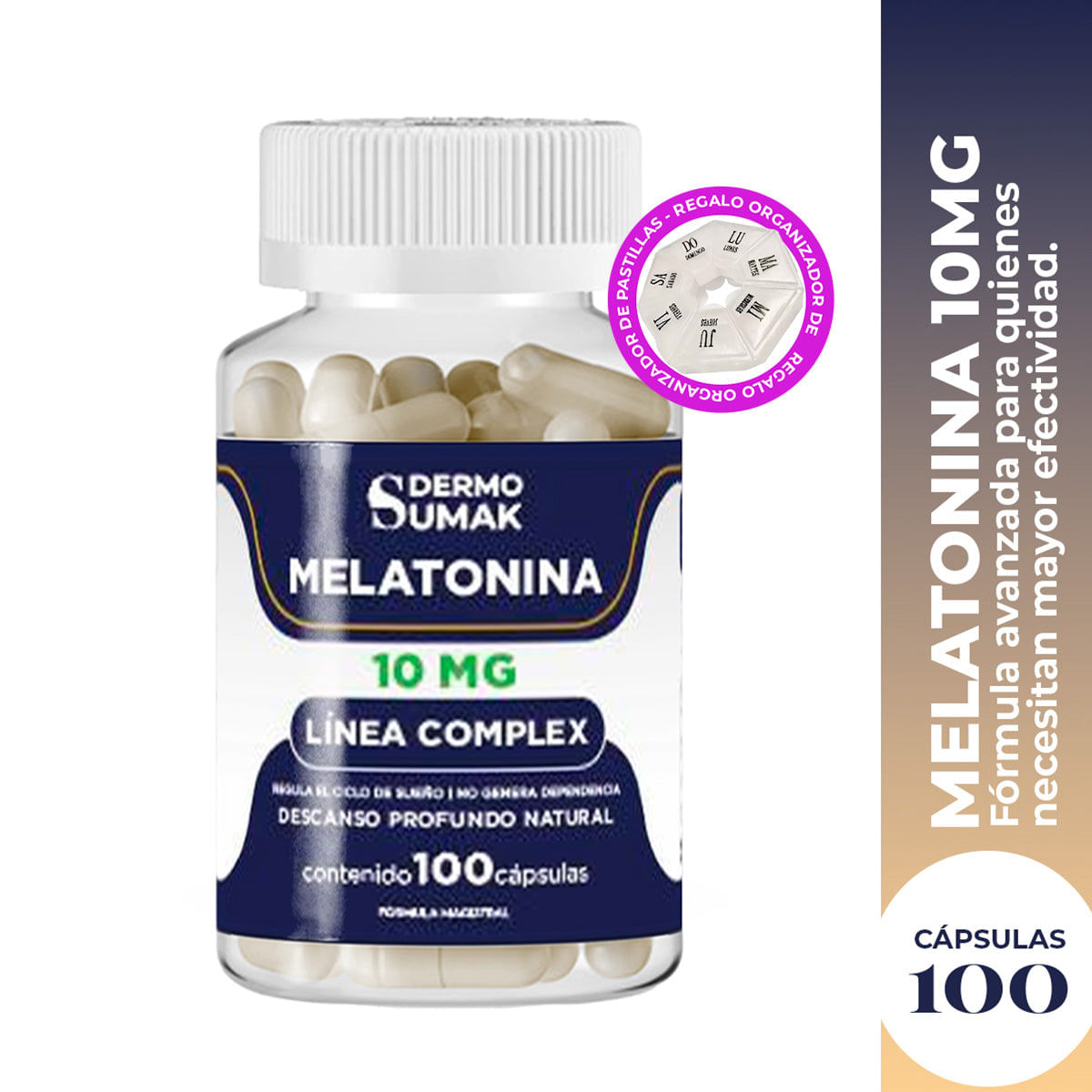 Melatonina 10Mg 100 Cap Dermo Sumak + Pastillero