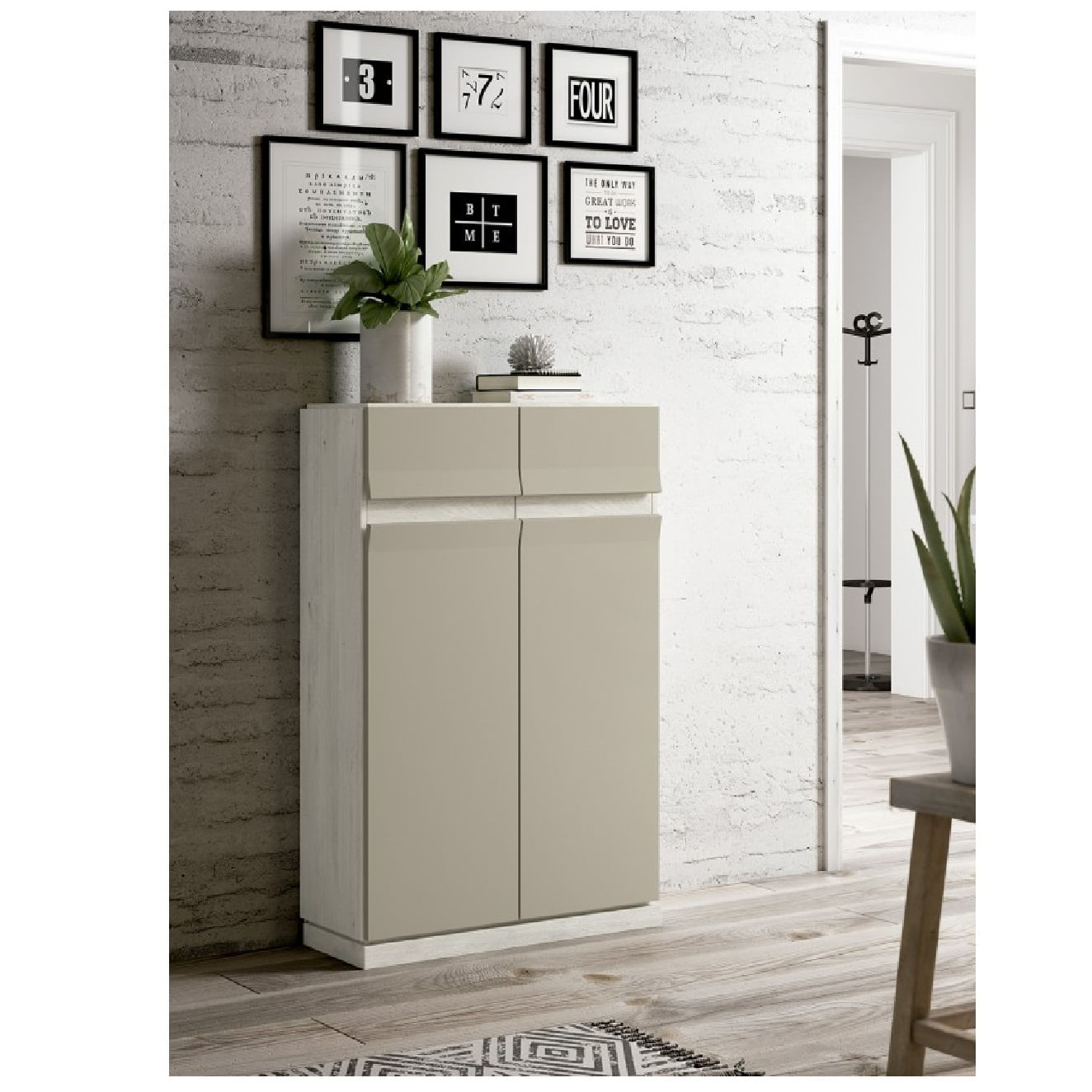 Zapatera Funcional Kasandra 2 puertas color Blanco/Gris claro TU MESITA