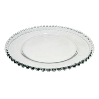 Plato de Vidrio con Borde de Perlas Transparente