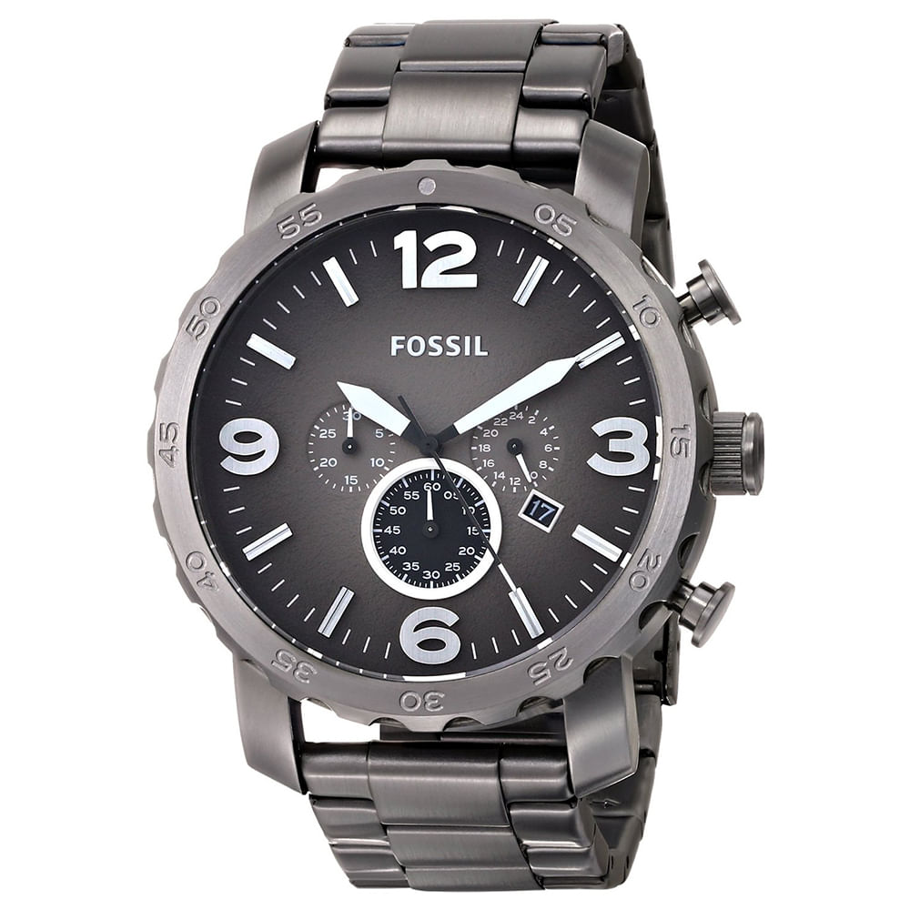 Reloj Fossil Nate JR1437 Fecha Cronometro Acero Inoxidable Gris Gunmetal