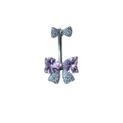 Piercing para ombligo lazo plateado y rosado