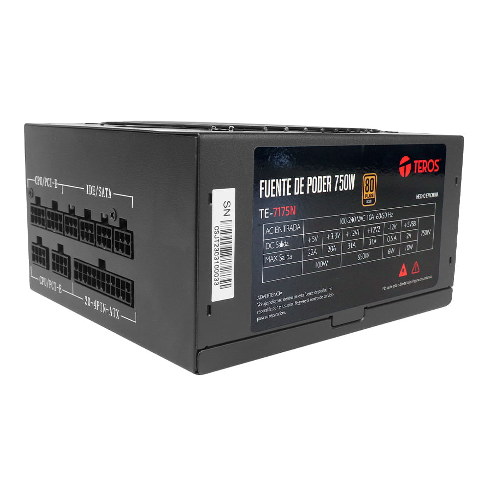 Fuente de poder Teros TE-7175W 750W, 80 Plus Gold, F. modular