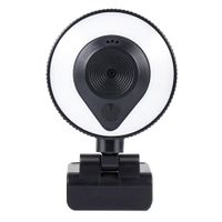 Cámara web Teraware 2K W20 con iluminación, conexión USB, micrófono incorporado, AF y montaje universal, ideal para videollamadas, streaming