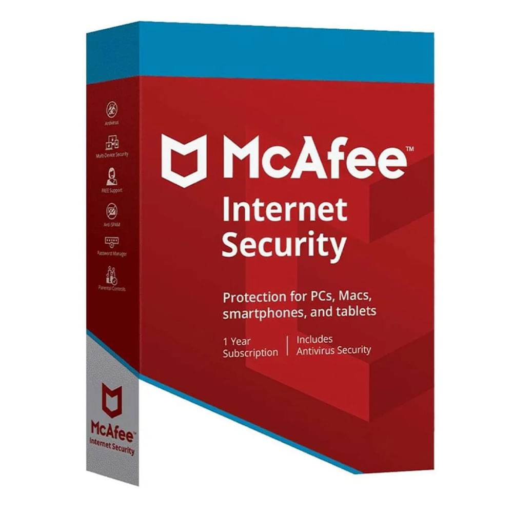 Antivirus McAfee Internet Security, licencia digital, 10 dispositivos, 1 año, protección esencial Solo Windows y Linux