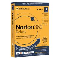 Antivirus Norton 360 Deluxe, licencia digital, 5 dispositivos, 1 año, protección total Windows/macOS/Android