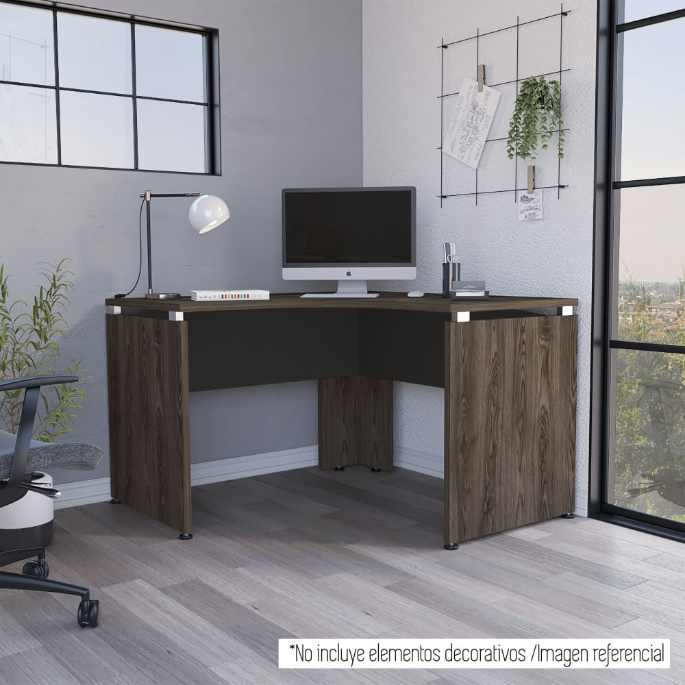 Escritorio En L Home Office - Coñac / Negro
