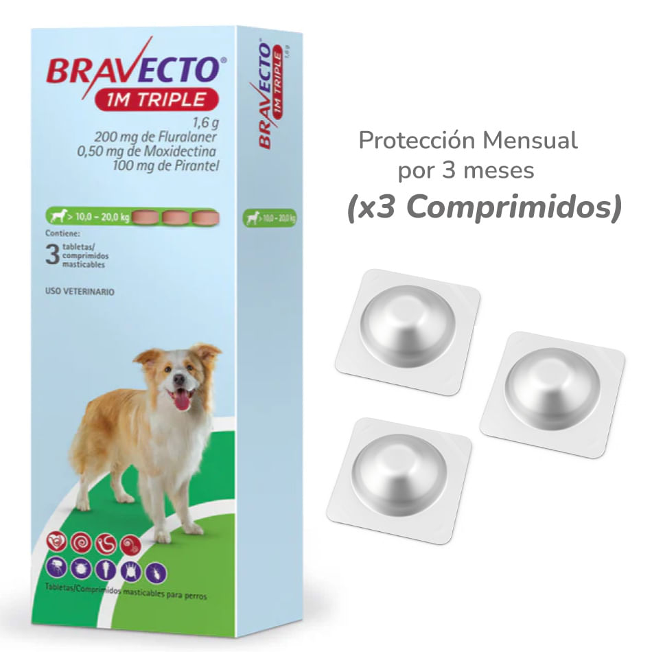 Bravecto Caja 1M Triple para perros de 10-20 kg
