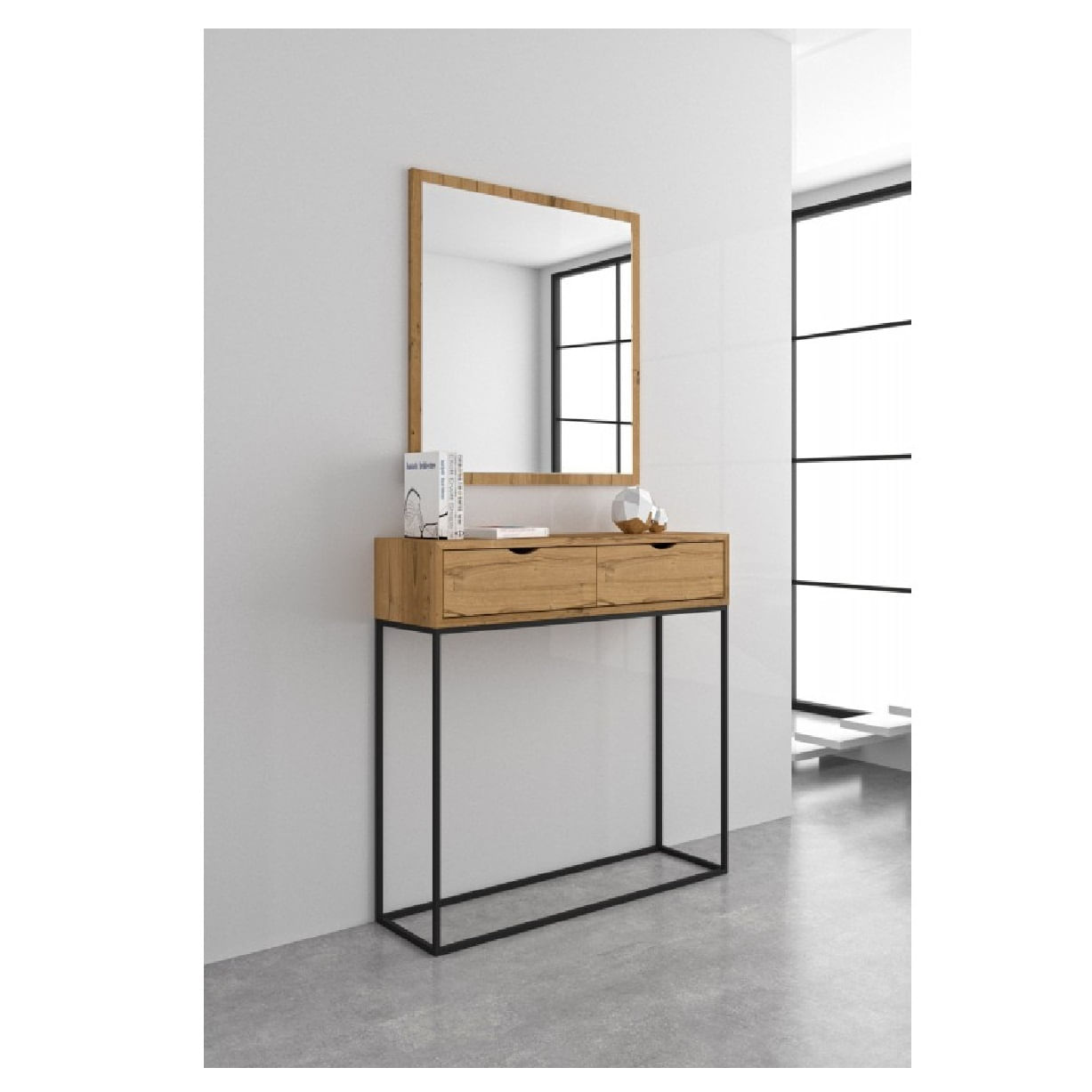 Consola Industrial Scott color Natural/Negro 2 cajones base Metalica TU MESITA
