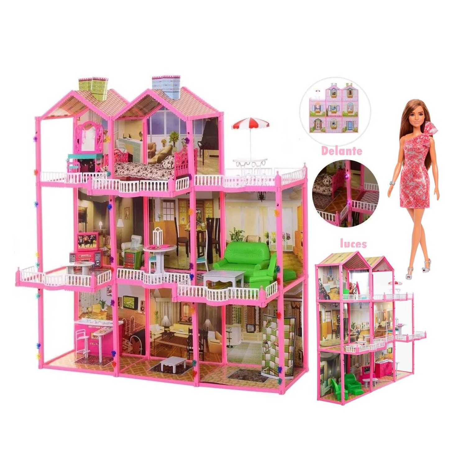 Casa de Muñecas Amoblada 3 Niveles 245 PCS + muñeca