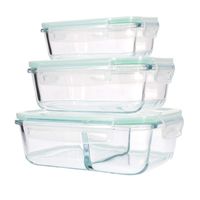 Taper de Vidrio Hermético Rectangular y dividido, Set de 3 Unidades