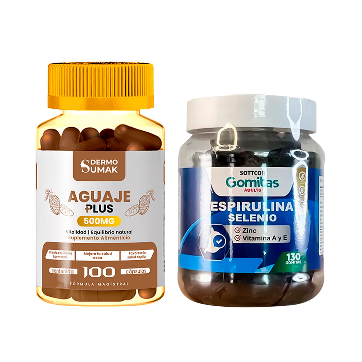 Aguaje Plus 500mg 100 Cap Dermo Sumak + Gomitas Espirulina, Selenio, Zinc, Vit. A y E