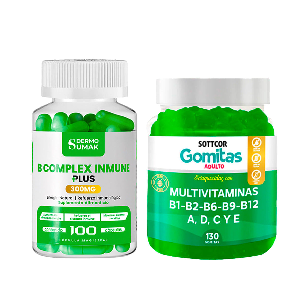 B Complex Inmnune 300mg 100 Cap Dermo Sumak + Gomitas Multivitaminas adulto